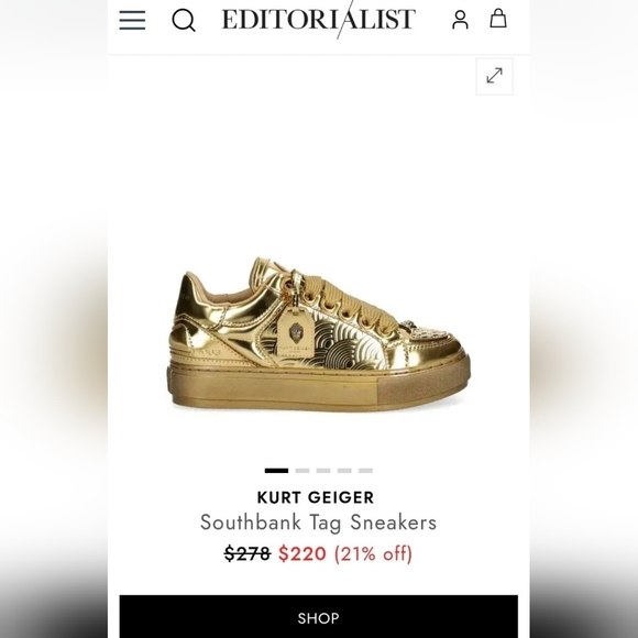 Kurt Geiger London Southbank Tag Platform Sneakers in metallic gold.  Size 42 - Picture 9 of 10